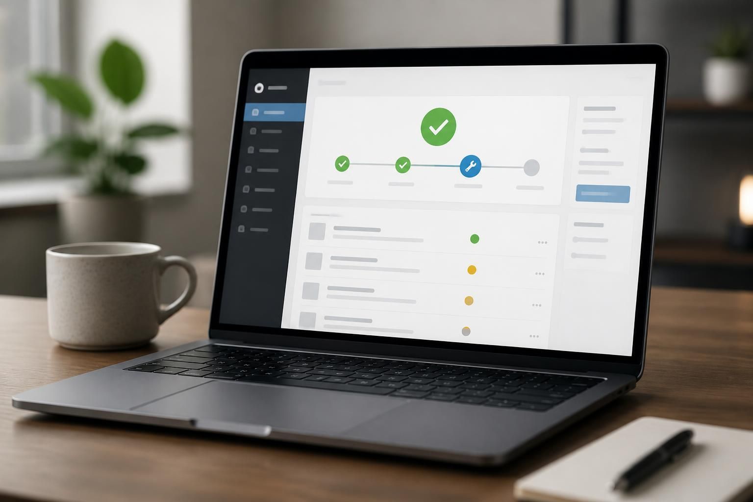 Laptop displaying website maintenance controls in a clean workspace.